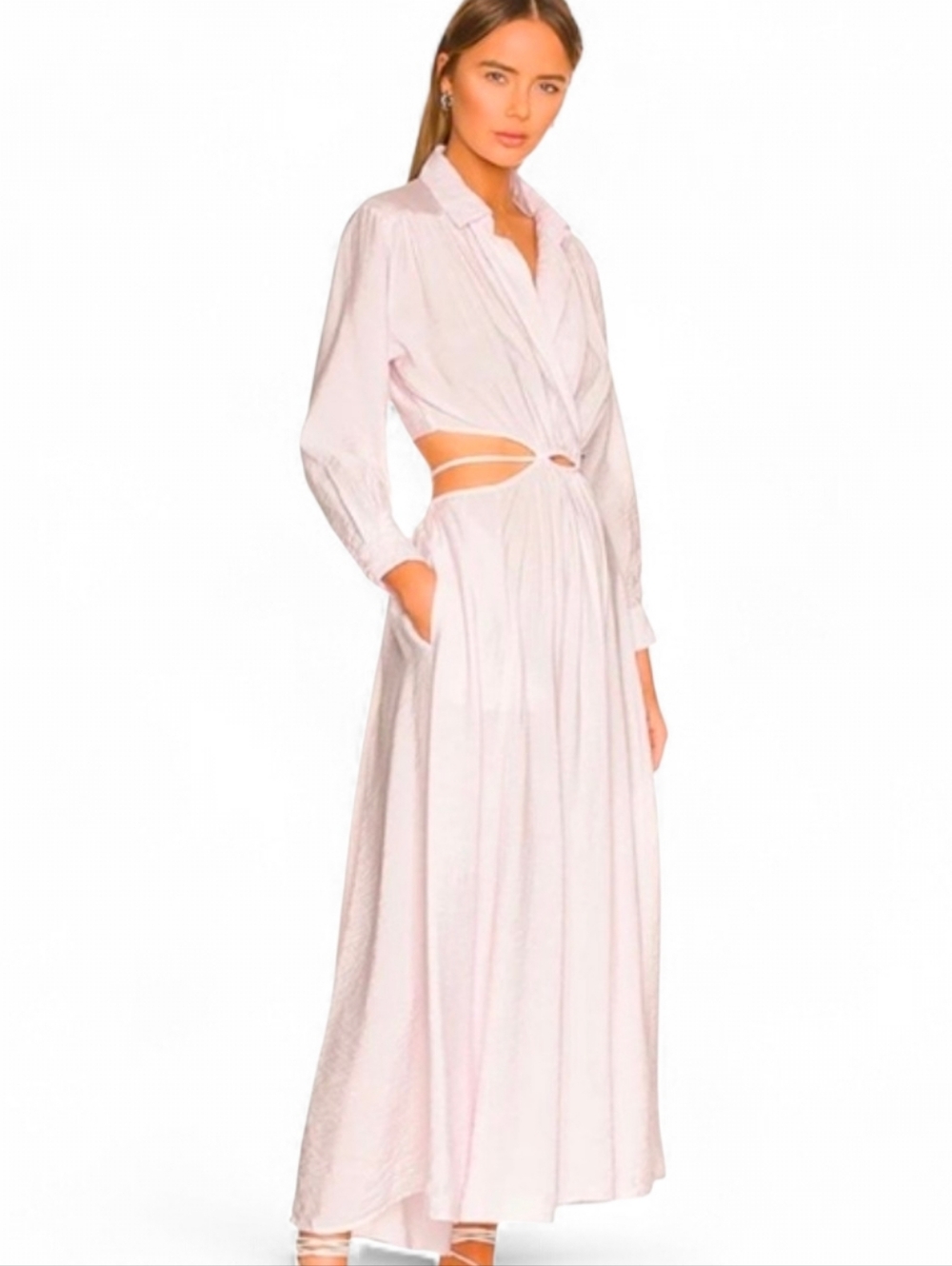 NWT YOUNG FABULOUS & BROKE X REVOLVE Pale Pink Derby Cut Out Maxi Dress - Medium - Picture 2 of 10